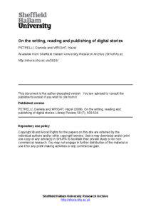 On the writing, reading and publishing of digital stories PETRELLI, Daniela and WRIGHT, Hazel Available from Sheffield Hallam University Research Archive (SHURA) at: