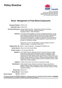 Blood - Management of Fresh Blood Components