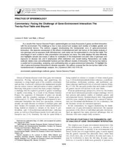 American Journal of Epidemiology Copyright © 2001 by The Johns Hopkins University School of Hygiene and Public Health All rights reserved Vol. 153, No. 10 Printed in U.S.A.