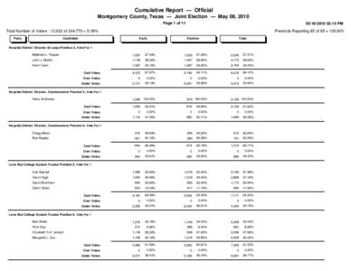 Cumulative Report — Official Montgomery County, Texas — Joint Election — May 08, 2010 Page 1 of:14 PM