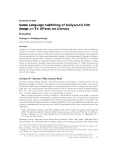 Same Language Subtitling of Bollywood Film Songs on TV  KOTHARI, BANDYOPADHYAY Research Article