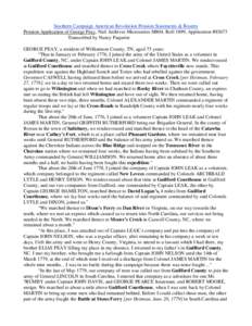 Southern Campaign American Revolution Pension Statements & Rosters Pension Application of George Peay, Natl Archives Microseries M804, Roll 1899, Application #S3673 Transcribed by Nancy Paquette GEORGE PEAY, a resident o