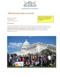 Genetic Information Nondiscrimination Act / Genetic Alliance / Science / Genetic testing / Health / Medical genetics / Medicine / 110th United States Congress