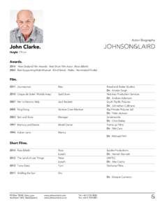 Actor Biography  John Clarke. Height 179 cm  Awards.