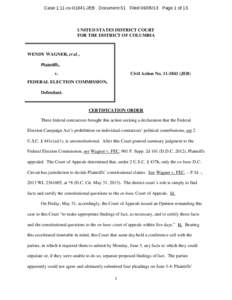 Case 1:11-cv[removed]JEB Document 51 Filed[removed]Page 1 of 13  UNITED STATES DISTRICT COURT FOR THE DISTRICT OF COLUMBIA  WENDY WAGNER, et al.,