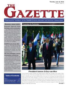 Thursday, June 12, 2014 Volume 7, Issue 23 Published for members of the SHAPE/Chièvres, Brussels and Schinnen communities Benelux news briefs