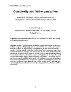 HEYLIGHEN (in Bates & Maack. eds)  Complexity and Self-organization