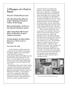 A Whopper of a Find in Egypt Tut-sie’s Tomb Discovered The Boy King Was Buried Under Mounds of Sand in Valley of the Kings