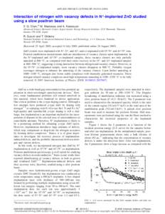 APPLIED PHYSICS LETTERS 87, 091910 共2005兲  Interaction of nitrogen with vacancy defects in N+-implanted ZnO studied using a slow positron beam Z. Q. Chen,a兲 M. Maekawa, and A. Kawasuso Advanced Science Research Cen