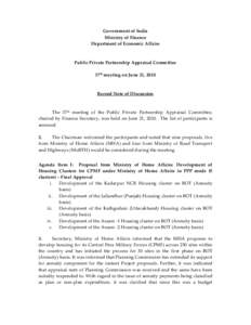 Government of India Ministry of Finance Department of Economic Affairs Public Private Partnership Appraisal Committee 37th meeting on June 21, 2010