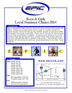 Boys & Girls Local Summer Clinics 2014 DESCRIPTION