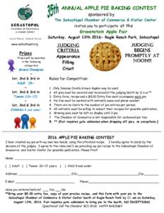 2015 PIE BAKING ENTRY FORM