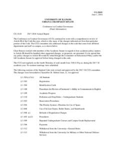 CGJune 1, 2018 UNIVERSITY OF ILLINOIS URBANA-CHAMPAIGN SENATE Conference on Conduct Governance (Final; Information)