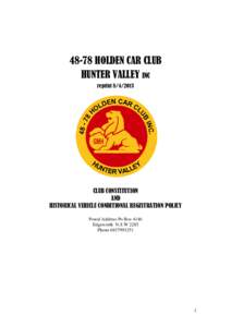 48-78 HOLDEN CAR CLUB HUNTER VALLEY INC reprintCLUB CONSTITUTION AND