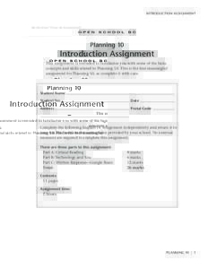 Introduction Assignment  Planning 10 Introduction Assignment This assignment is intended to familiarize you with some of the basic
