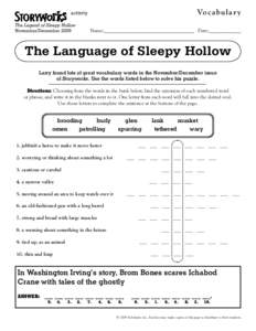 Vo c a b u l a r y  activity The Legend of Sleepy Hollow November/December 2009