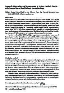 Research, Monitoring, and Management of Eastern Hemlock Forests at Delaware Water Gap National Recreation Area Richard Evans, National Park Service, Delaware Water Gap National Recreation Area, Milford, PA 18337; richard