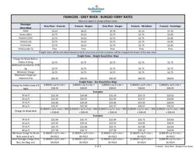 FRANCOIS - GREY RIVER - BURGEO FERRY RATES Rates are subject to change without notice. Passenger (One-Way) Adult