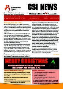 CSI NEWS  If you would like this newsletter and/or other documents emailed, please call us with your email address.