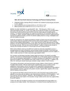 NGX, ICE Form North American Technology and Physical Clearing Alliance  