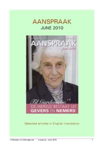 AANSPRAAK JUNE 2010 Selected articles in English translation  © Pensioen- en Uitkeringsraad