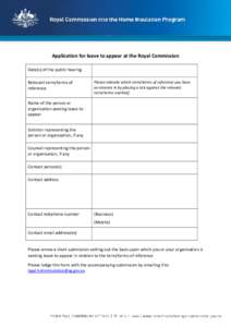 Application for leave to appear at the Royal Commission