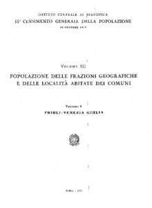 ISTITUTO CENTRALE DI STATISTICA  11° CENSIMENTO GENERALE DELLA POPOLAZIONE