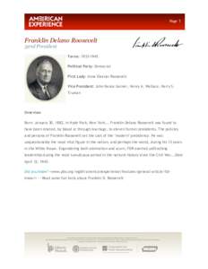 Page 1  Franklin Delano Roosevelt 32nd President  Terms: [removed]