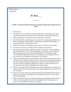 113th Congress 2d Session H. Res. __  S[removed]Terrorism Risk Insurance Program Reauthorization Act of