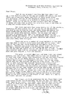 On board the good ship Montoro, approaching Surabaya, Java, February 18, 1921, Dear Peggy, What do you suppose I saw from she boat when I got up in the morning a day or two ago and looked off across the sea? There was a 