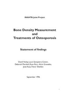 INAHTA Joint Project  Bone Density Measurement and Treatments of Osteoporosis