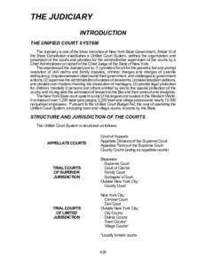 THE JUDICIARY INTRODUCTION THE UNIFIED COURT SYSTEM The Judiciary is one of the three branches of New York State Government. Article VI of the State Constitution establishes a Unified Court System, defines the organizati