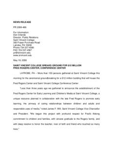 NEWS RELEASE PR[removed]For Information: Don Orlando Director, Public Relations Saint Vincent College