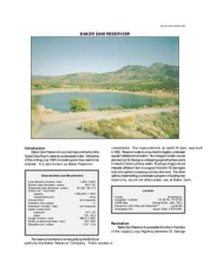 BAKER DAM RESERVOIR  BAKER DAM RESERVOIR Introduction Baker Dam Reservoir is a small impoundment on the