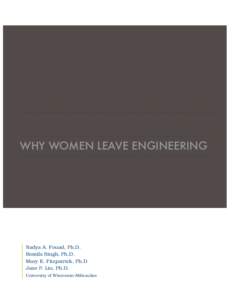 WHY WOMEN LEAVE ENGINEERING  Nadya A. Fouad, Ph.D. Romila Singh, Ph.D. Mary E. Fitzpatrick, Ph.D Jane P. Liu, Ph.D.