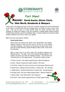 Fact Sheet  Roses: David Austin, Alister Clark,