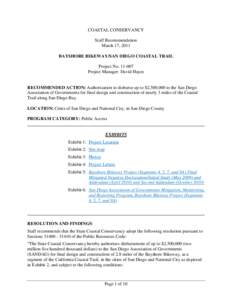 COASTAL CONSERVANCY Staff Recommendation March 17, 2011 BAYSHORE BIKEWAY/SAN DIEGO COASTAL TRAIL Project No[removed]Project Manager: David Hayes