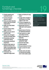 Furniture and furnishings checklist Good practice for quality dementia care. An A-Z of strategies, checklists and tools Visually appealing and  home-like furniture