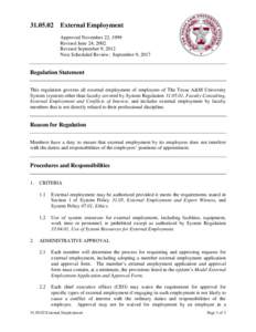 [removed]External Employment Approved November 22, 1999 Revised June 24, 2002 Revised September 9, 2012