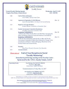 General Faculty Meeting Agenda Virginia Dare Room, Alumni House Wednesday, April 19, 2017 3:00 – 5:00 PM