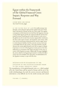 Egypt within the Framework of the Global Financial Crisis: Impact, Response and Way Forward a s s e m r e d a a b u h ata b Suez Canal University, Egypt