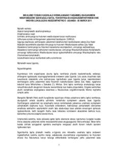 INKULUMO YOSUKU KASIHLALO WENHLANGANO YABAMMELI BAKAHUMENI WESIFUNDA SAKWAZULU NATALYOKWETHULWA NGOKUSEMTHETHWENI KWE HOVISI LOKULULEKA NGEZOMTHETHO E –UGANDA MHLAKA 05 MASHI 2011