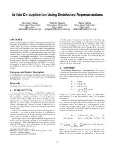 Article De-duplication Using Distributed Representations Shumpei Okura Yukihiro Tagami  Akira Tajima