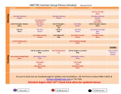 UMF FRC Summer Group Fitness Schedule  Morning Monday