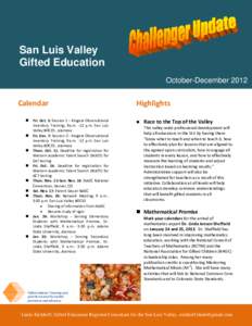 San Luis Valley Gifted Education October-December 2012 Weekly Newsletter