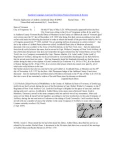 Southern Campaign American Revolution Pension Statements & Rosters Pension Application of Ashbel (Archibald) Dean W20965 Transcribed and annotated by C. Leon Harris. Rachel Dean