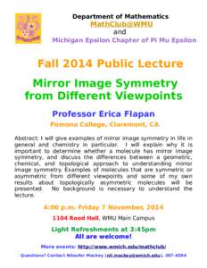 Department of Mathematics  MathClub@WMU and Michigan Epsilon Chapter of Pi Mu Epsilon