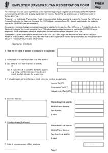 Prem Reg - Employer (PAYE/PRSI) Tax Registration Form