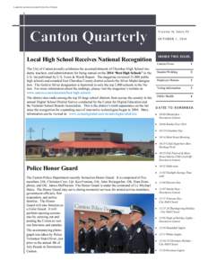 A quarterly newsletter provided by the City of Canton  V O LUME I I , I SSUE IV O C TO BE R 1, 2014  Local High School Receives National Recognition