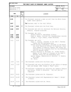 THE WHITE HOUSE  THE DAILY DIARY OF PRESIDENT JIMMY CARTER DATE (MO., Day, Yr.)  LOCATION